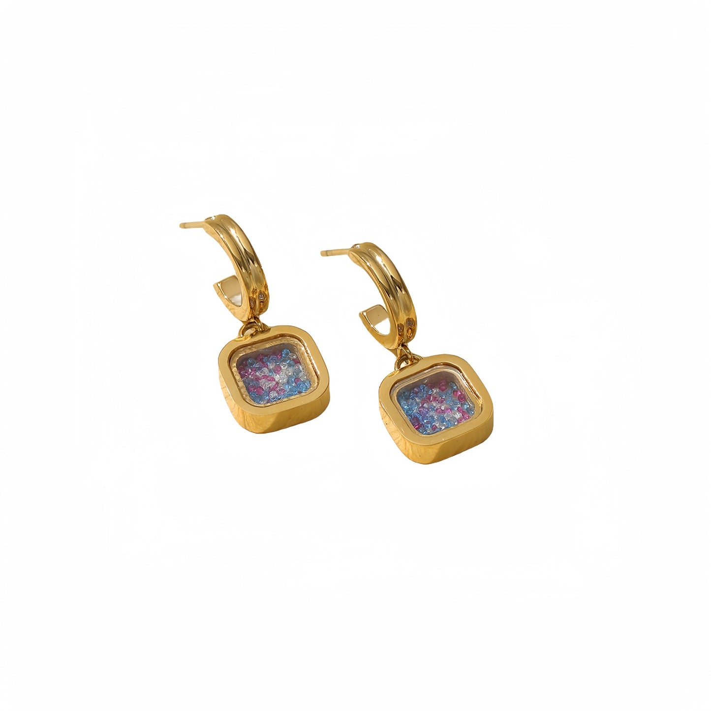 Minimalist Geometric Square Stainless Steel Earrings for Women with Rhinestone Inlay and Plated Finish