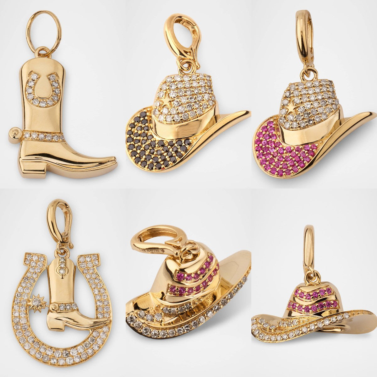 Hip-hop Stainless Steel 18K Gold Plated PVD Cowboy Hat Boot Horseshoe DIY Charm Bar Pendant