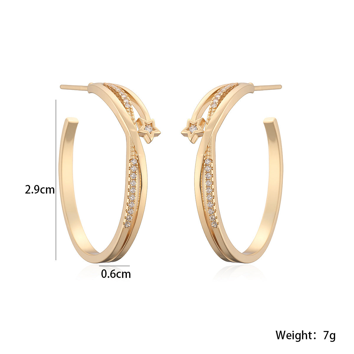 Fashion Geometric 18K Gold Plated Brass Cubic Zirconia Hoop Earrings for Women