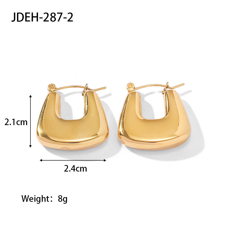 Geometric Vintage French Style Lightweight Hollow Stainless Steel Earrings with Plating Finish for Women