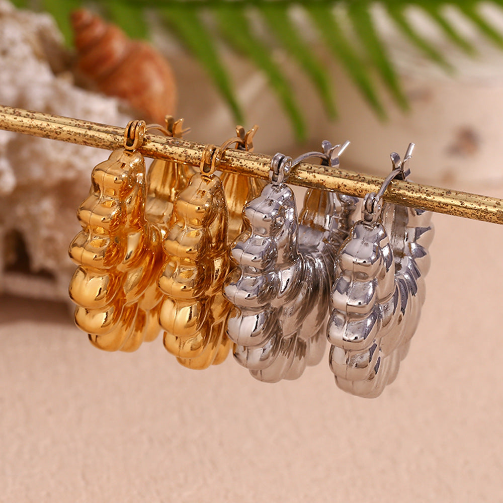 Fashion OL Geometric Double Layer Hollow Petal Stainless Steel 18K Gold Plated Earrings for Women