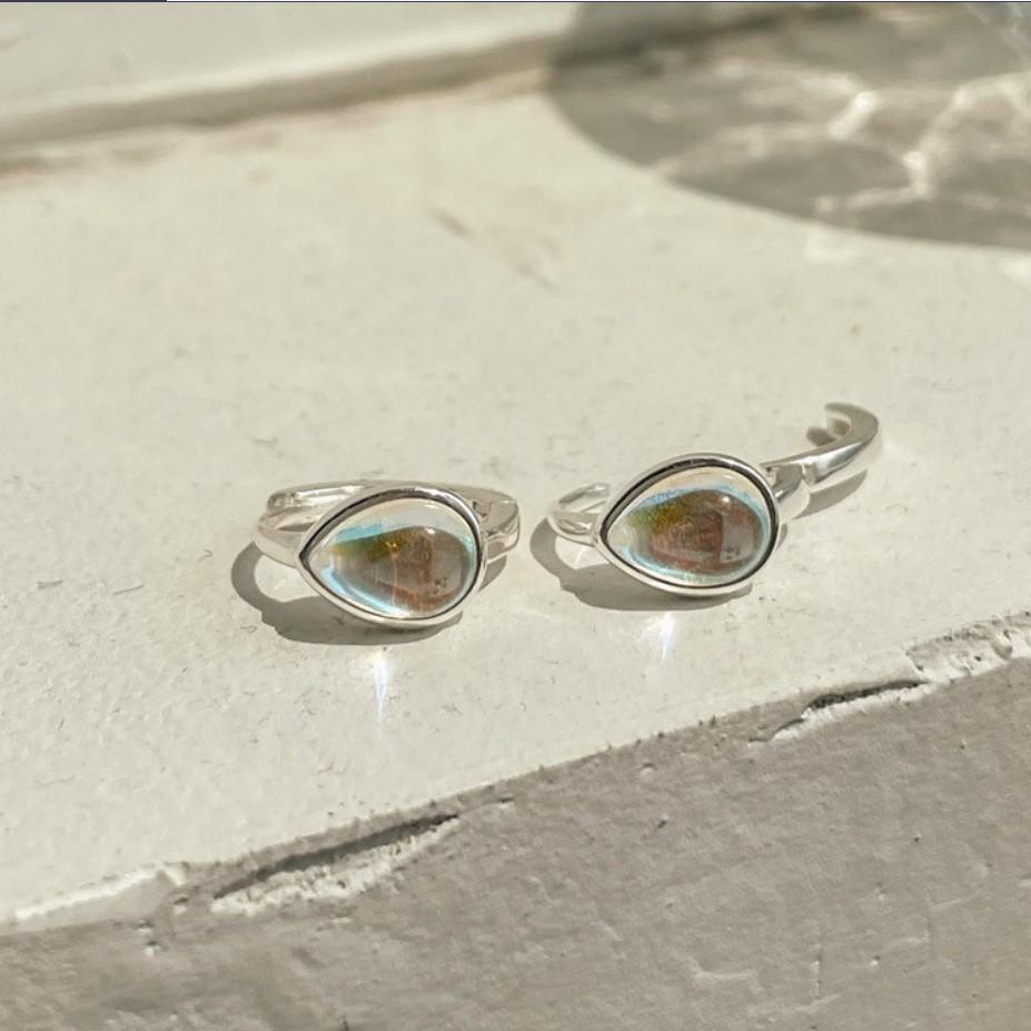 Minimalist Fashion Ear Cuffs in 925 Sterling Silver with AB Rhinestone Inlay and Teardrop Shape
