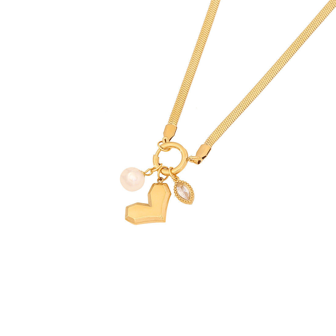 Elegant Heart Bow Stainless Steel Plated Necklace Charm Bar for Women