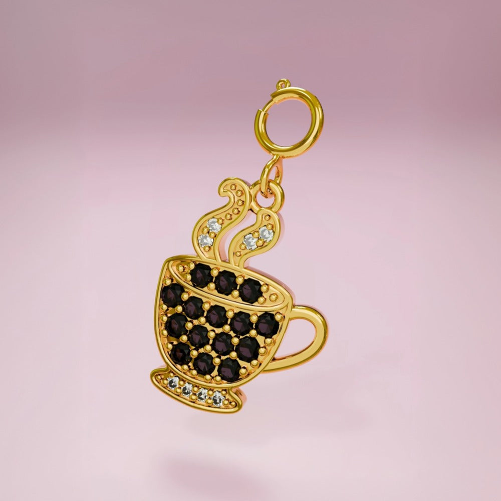 Vintage 18K Gold Plated PVD Stainless Steel Cubic Zirconia Floral Charm Bar