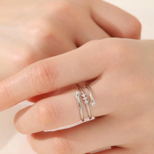 Minimalist Geometric U-Shaped Copper Open Ring for Women with Zircon Inlay