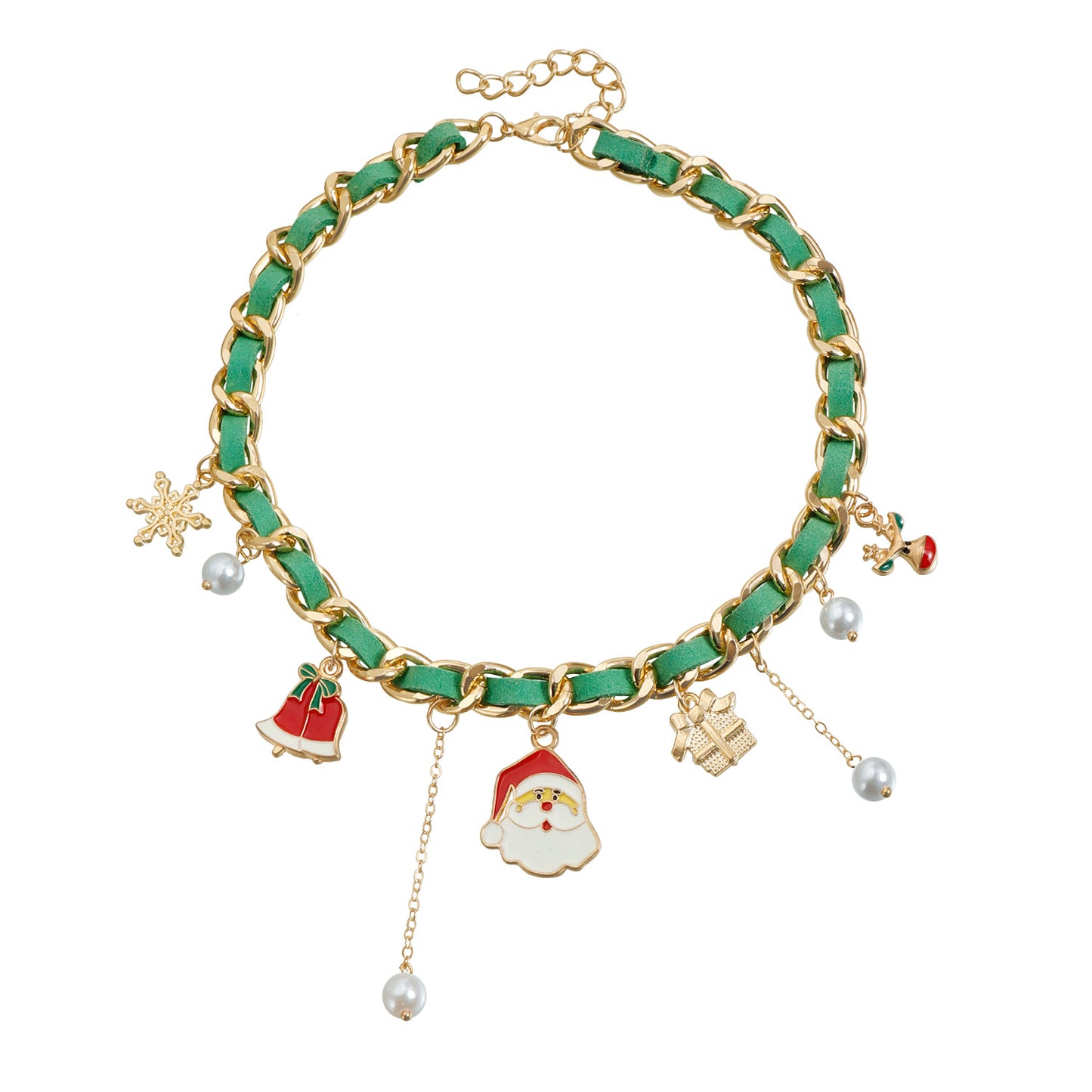 Geometric Alloy Plated Ribbon Woven Choker Necklace with Christmas Bell for Women