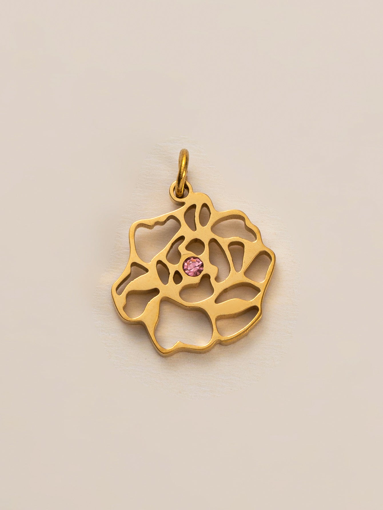 Square Floral Titanium Steel Plated Pendant with Cubic Zirconia Charm Bar for Women