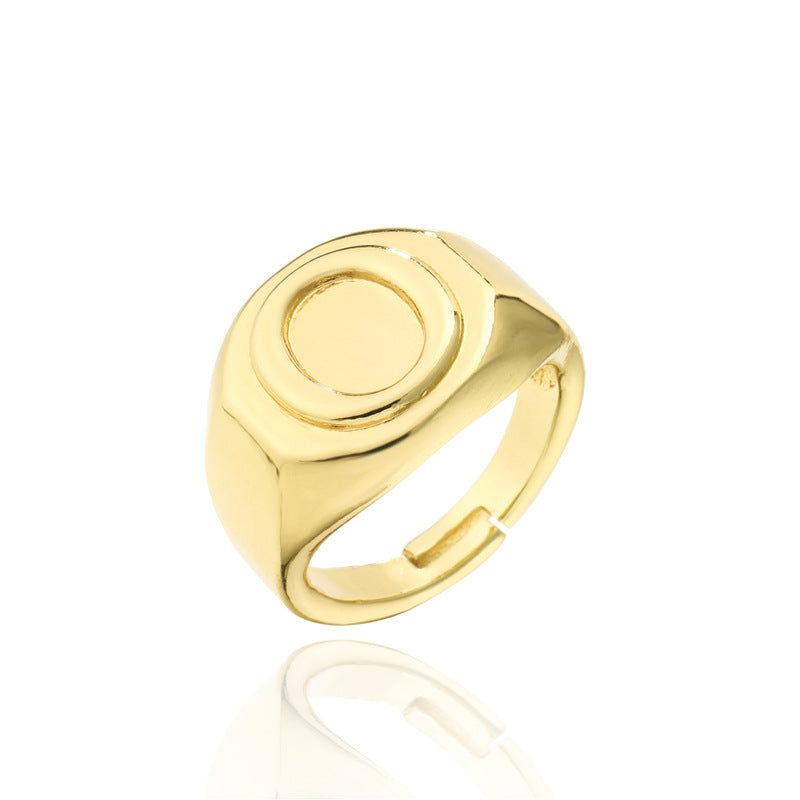 18K Gold Plated Brass Letter Open Ring for Women Adjustable