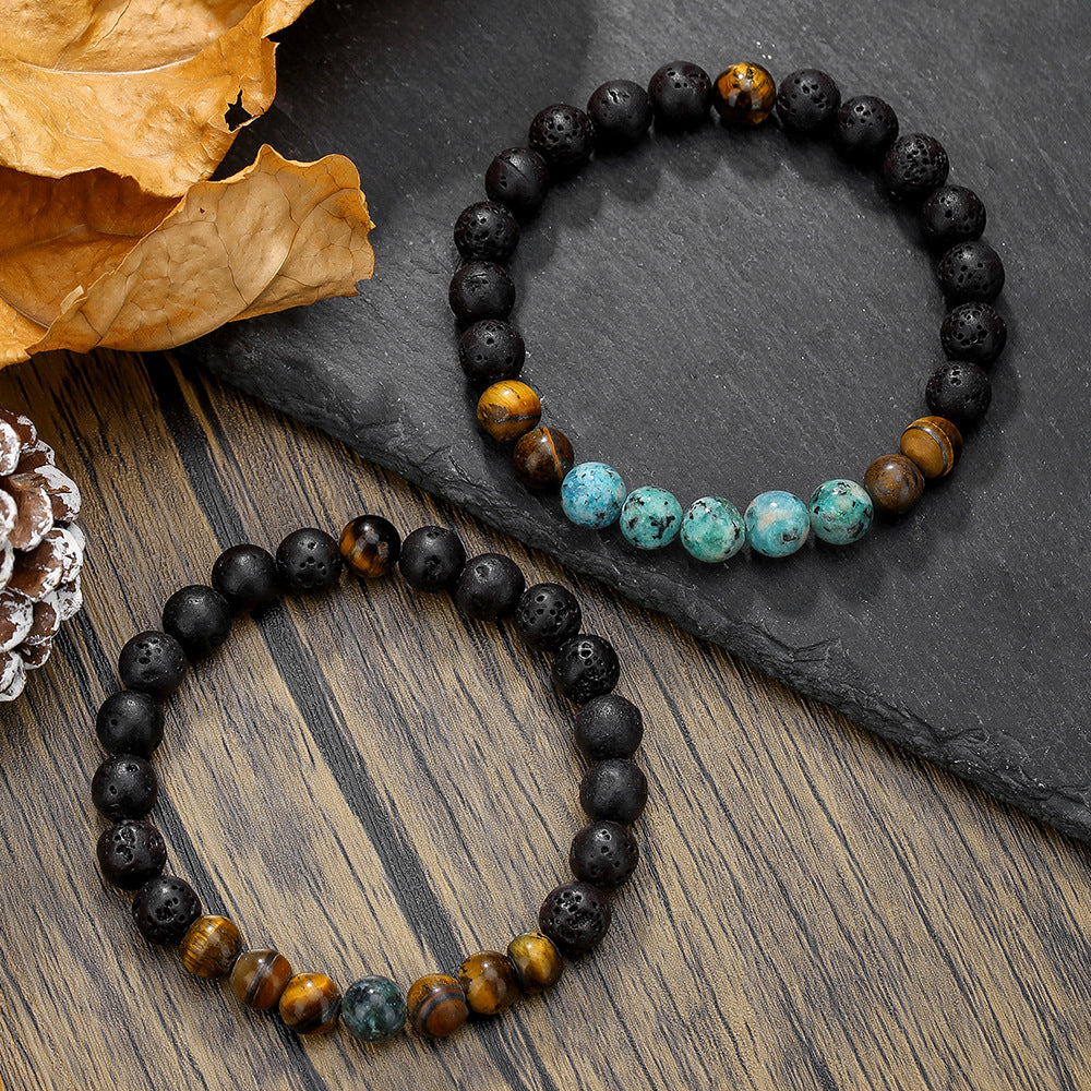 Hip-hop Geometric Natural Stone Beaded Bracelet with Agate Turquoise and Tiger Eye for Men and Women