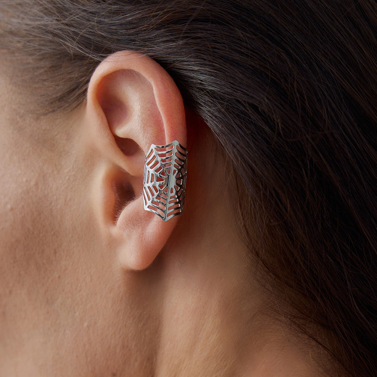 Gothic Sweet Punk Spiderweb Geometric Ear Cuffs for Women with Electroplated Metal Finish