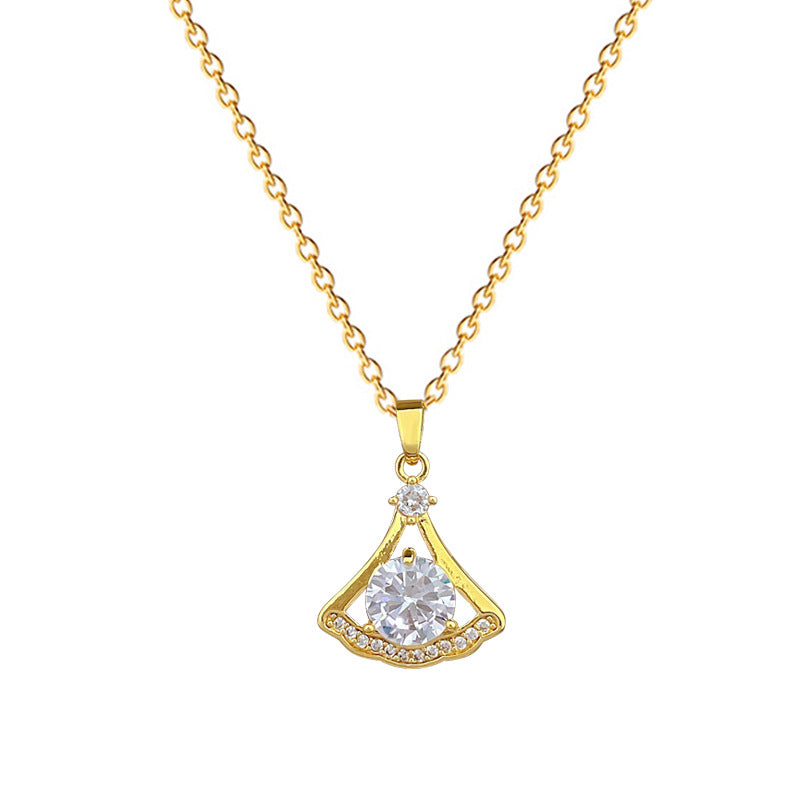 Cartoon Style Skirt-Shaped Pendant Necklace for Women and Men in Titanium Steel with Full Rhinestone Inlay and Delicate Locket Chain