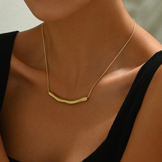 Minimalist Geometric Long Necklace for Women with Copper Plated Metal Lines and Delicate Clavicle Design