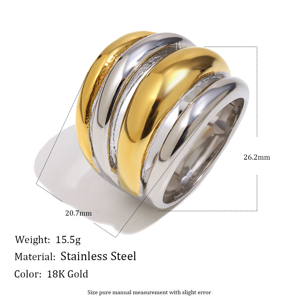 Minimalist Geometric Stainless Steel Ring Set for Women with 18K Gold Plating, Fashionable Casual Stackable Band