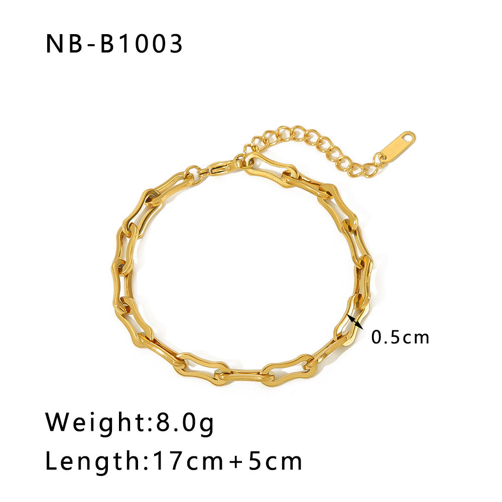 Punk Style Geometric Stainless Steel Handmade Chain Bracelet with 18K Gold Plating