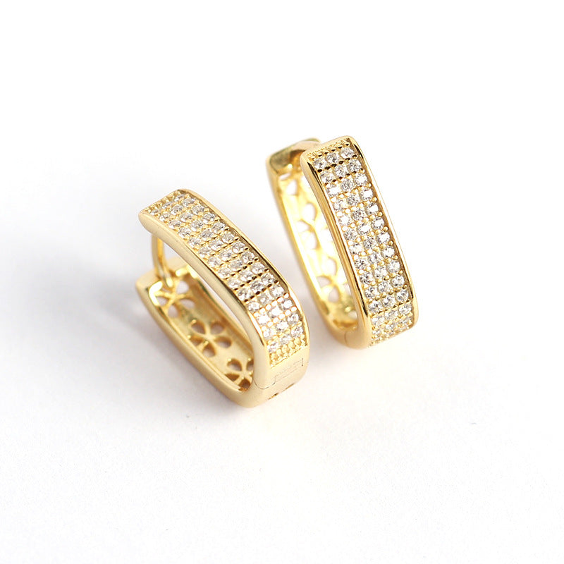 Orecchini a perno a U alla moda in argento sterling S925 con zirconi micro-pavé, orecchini da donna geometrici minimalisti