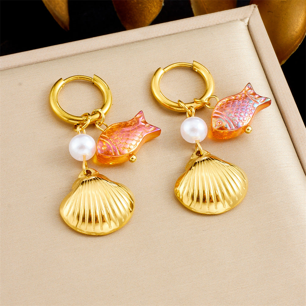Sweet Stainless Steel Drip Oil Plated Butterfly Fruit Drop Earrings