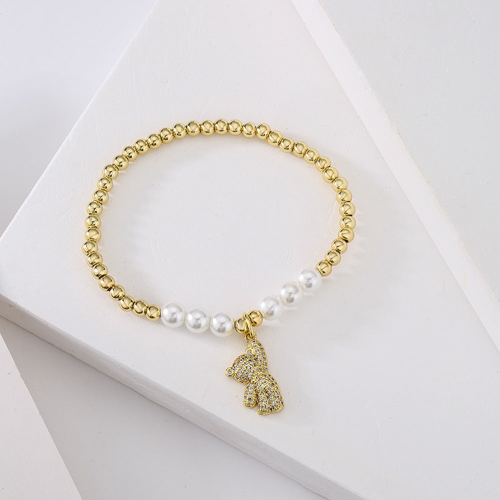 Creative Bear Astronaut Pendant Bracelet for Women with Copper Beads and 18K Gold Plating