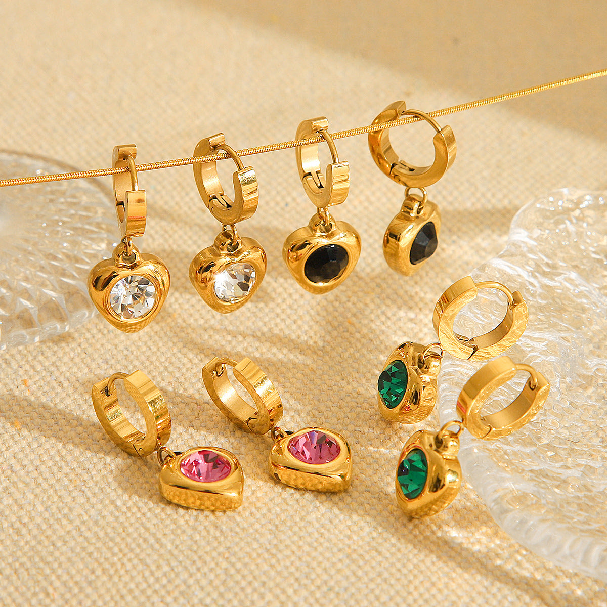 Luxury Minimalist Heart Shaped 18K Gold Plated Stainless Steel Earrings with Cubic Zirconia for Women