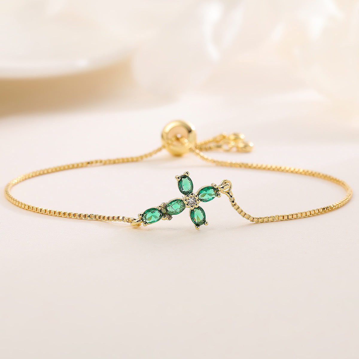 Exquisite Gold Plated Cubic Zirconia Cross Bracelet for Women