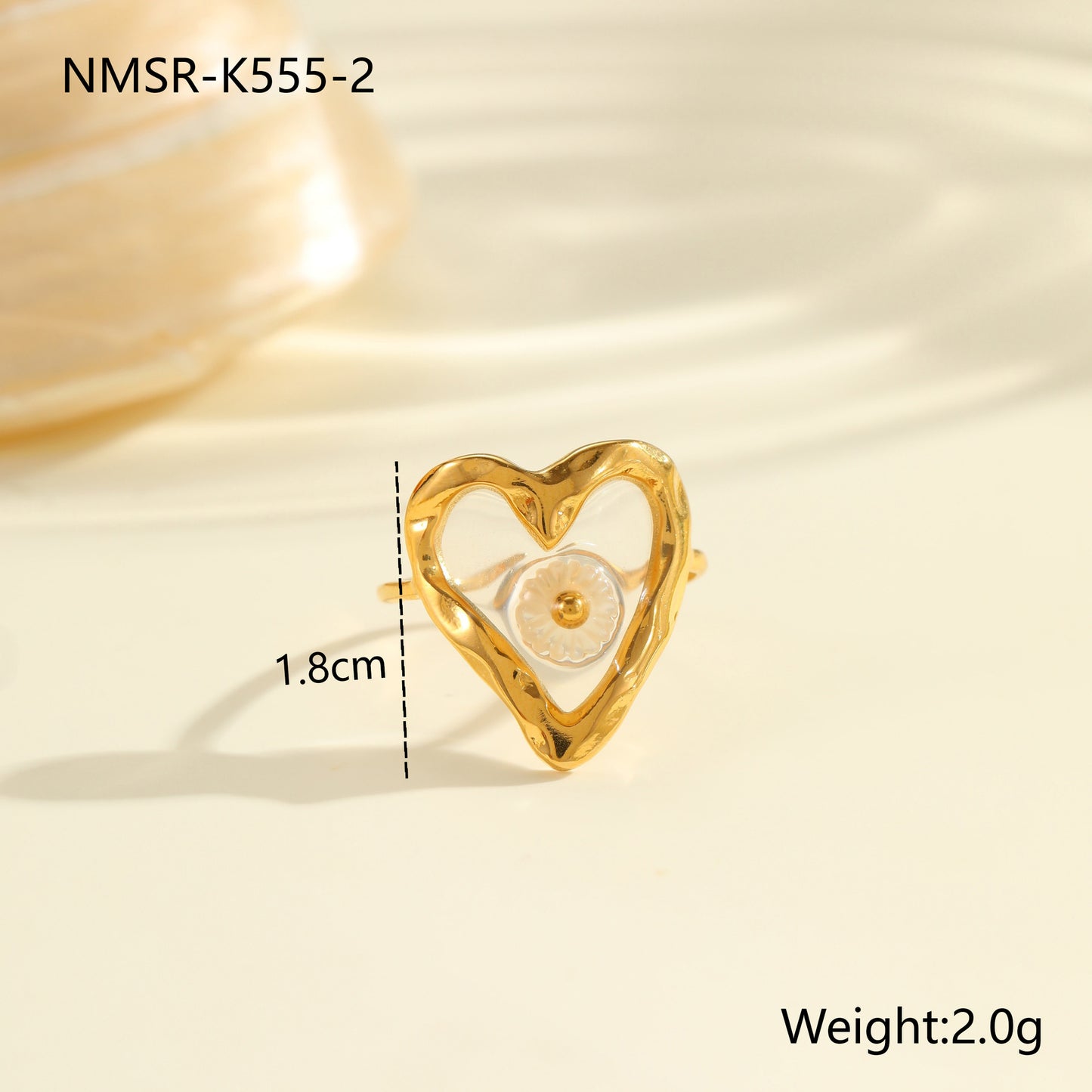 Anello da Donna Minimalista Geometrico in Acciaio Inossidabile con Madreperla e Stella Marina, Placcato Oro 18K