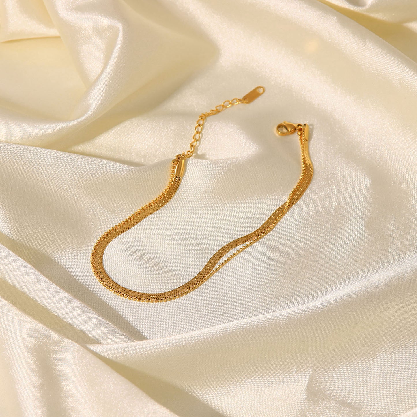 Minimalist Geometric Titanium Steel Anklet with 18K Gold Plated Blade Chain and Snake Chain Dual-Layer Design