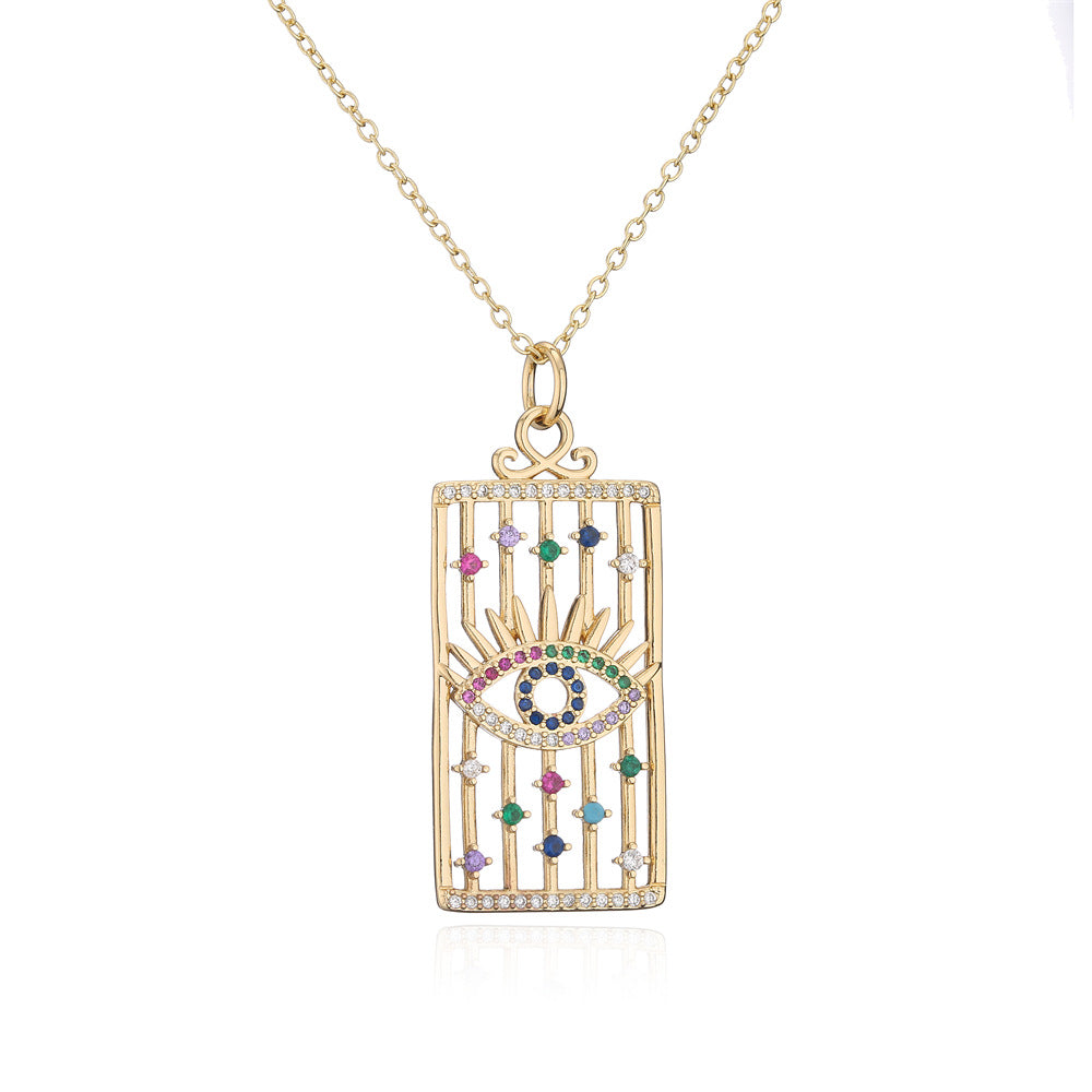 Minimalist Geometric Hollow Eye Crown Snake Necklace for Women in Copper with 18K Gold Plating and Zircon Inlay