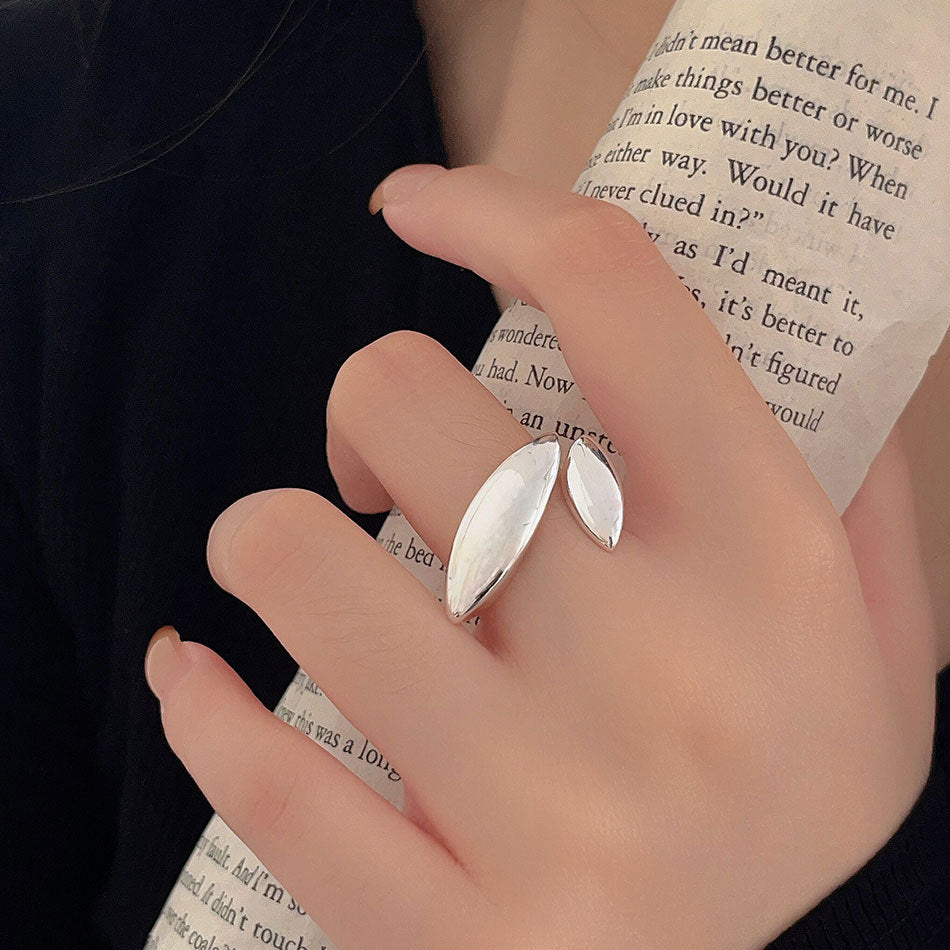 S925 Sterling Silver Geometric Open Ring for Women Minimalist Office Chic Band with Circular Triangular and Oval Shapes