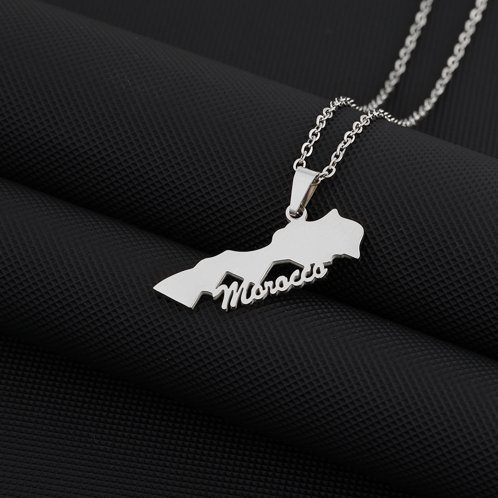 Collar con colgante de esmalte marroquí geométrico minimalista de acero inoxidable con cadena O para uso unisex