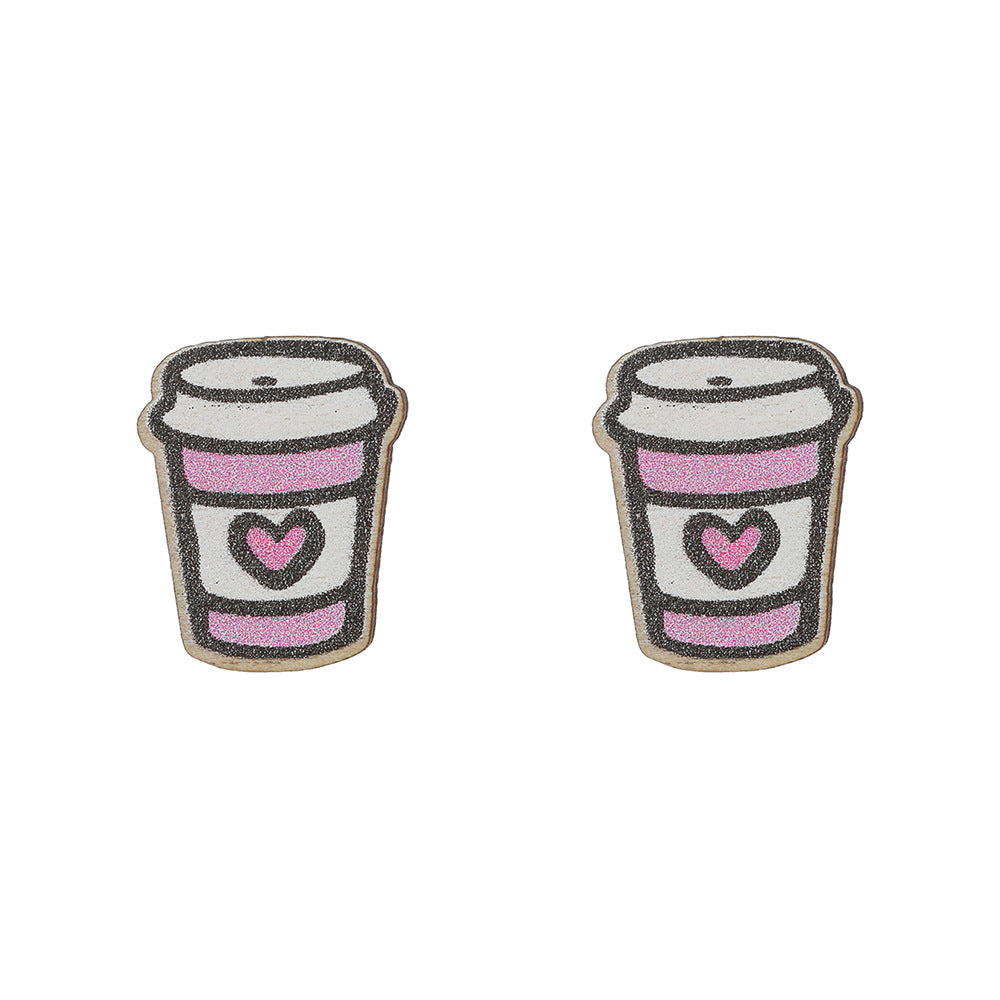 Sweet Cartoon Wood Geometric Apple Carrot Stud Earrings for Kids