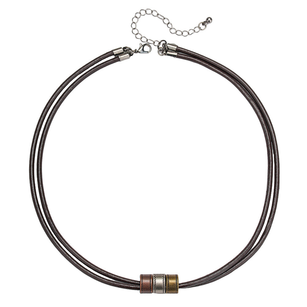 Hip-hop Minimalist Geometric Round Alloy Leather Knot Pendant Necklace Unisex Cable Chain