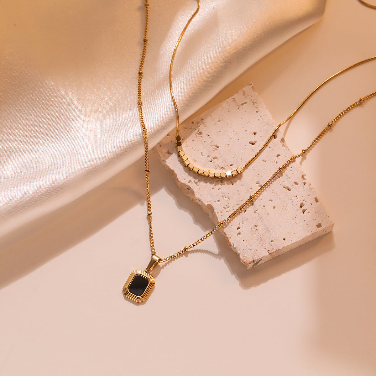 Minimalist Geometric Square Pendant Necklace for Women in Titanium Steel with Delicate Layered Locket Design