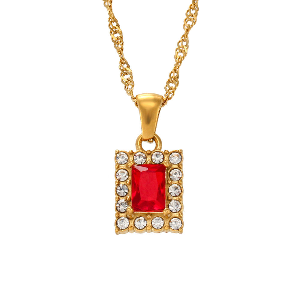 Collana da donna con pendente quadrato in zircone placcato in acciaio inossidabile geometrico minimalista con catena ondulata
