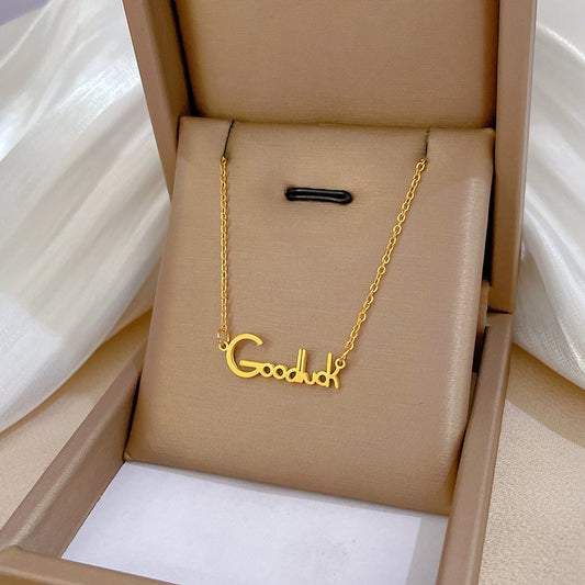 Minimalist Geometric Titanium Steel Necklace with Gold Plating for Women and Men, Clavicle Chain Featuring Gourd Motif