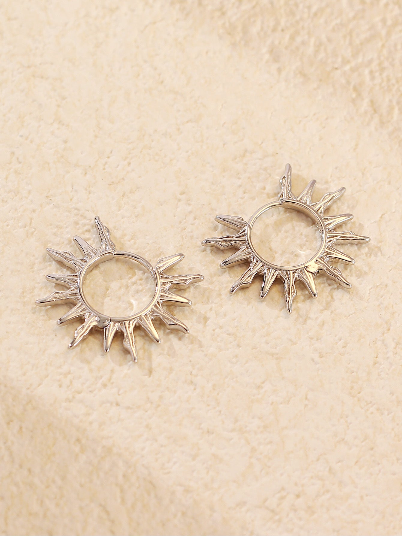 Exaggerated Geometric Sunflower Earrings in 925 Sterling Silver with Plated Finish for Women