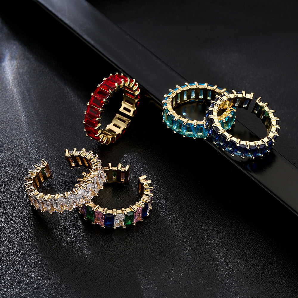 Anello da donna aperto geometrico casual in rame con zirconi micro-pavé