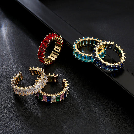 Anello da donna aperto geometrico casual in rame con zirconi micro-pavé
