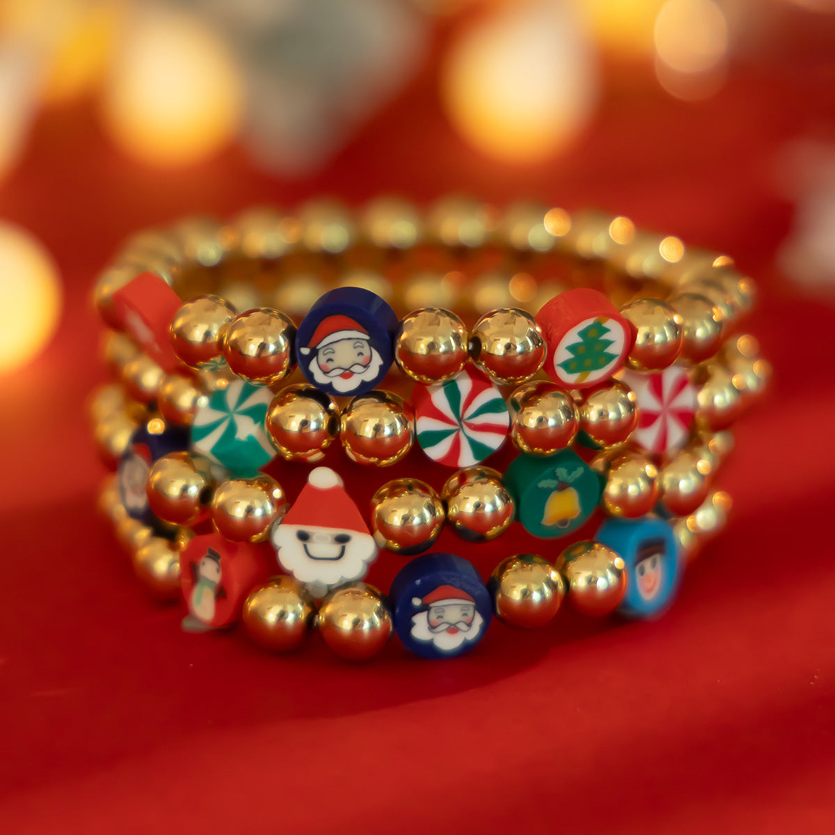 Geometric Resin Beaded Bracelet Set Christmas Theme Unisex Jewelry