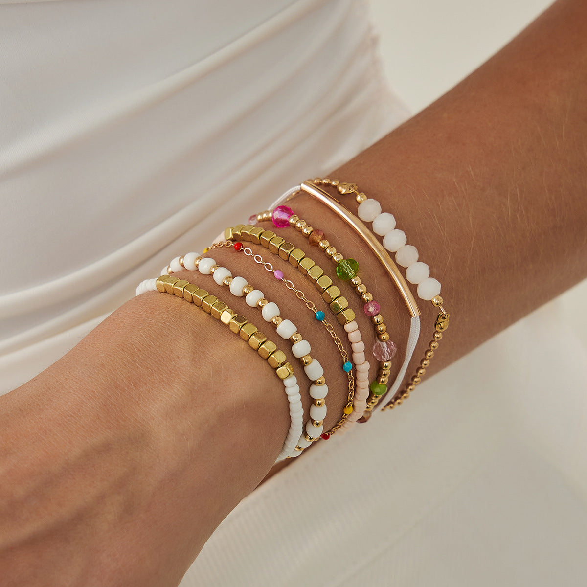 Bohemian Style Geometric Beaded Bracelet with Colorful Miyu Beads and Electroplated Finish for Women