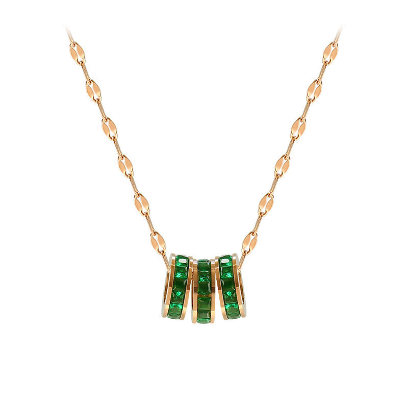 Collana Minimalista Geometrica in Acciaio Titanio con Tre Strass Verdi da Donna