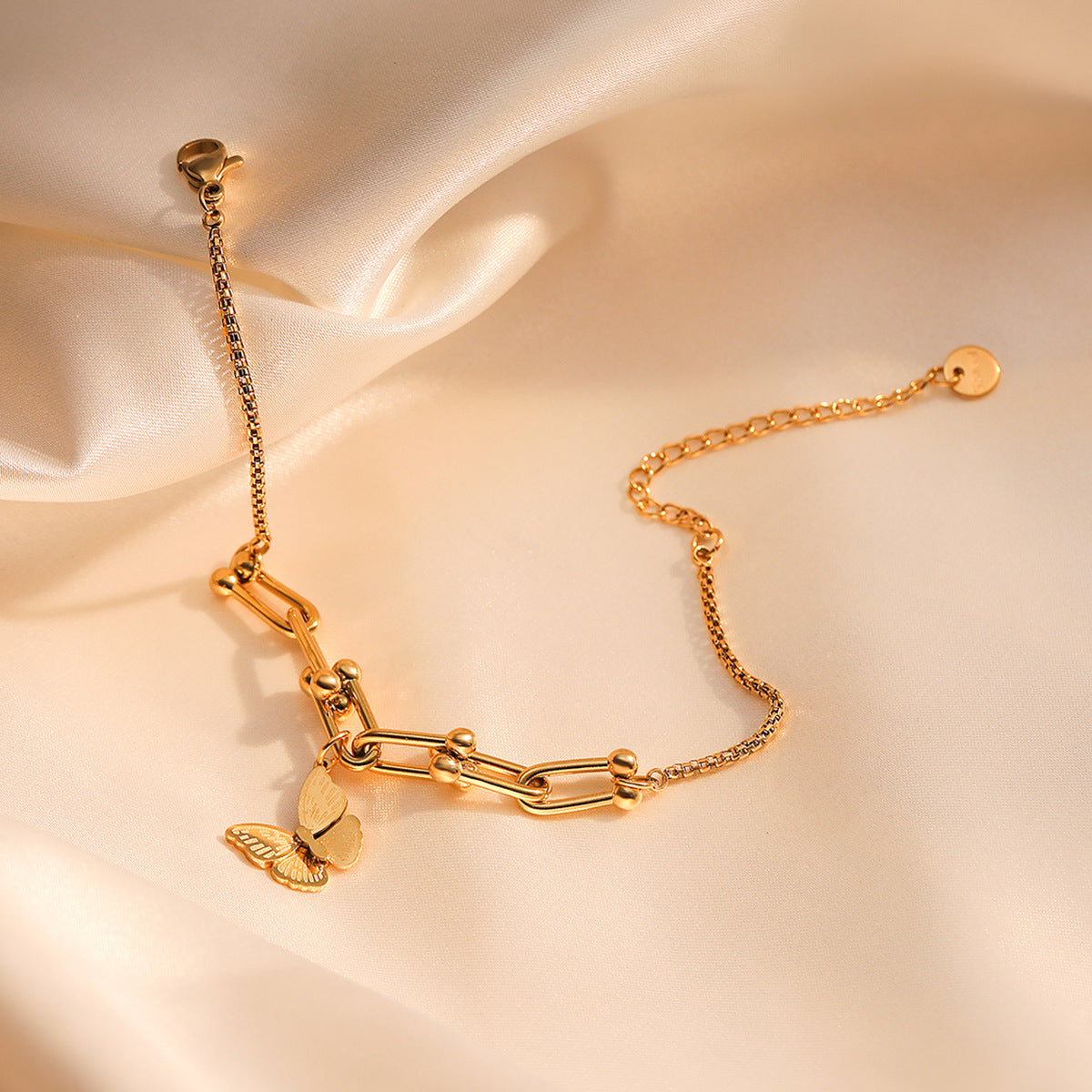 Minimalist Butterfly-Shaped Titanium Steel Bracelet with 18K Gold Plating for Women
