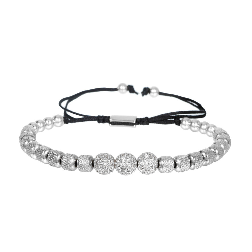 Geometric Gold Plated Brass and Stainless Steel Bracelet with Micro-set Cubic Zirconia Beads for Men and Women
