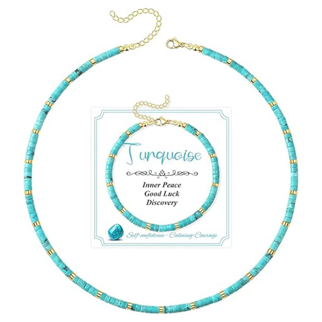 Elegant Natural Crystal Turquoise Bead Necklace Unisex Adjustable Chain