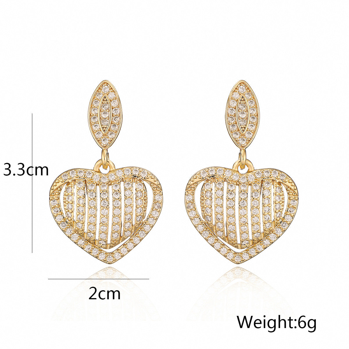 Minimalist Heart-Shaped Copper Earrings with Real Gold Plating and Zircon Accents for Women
