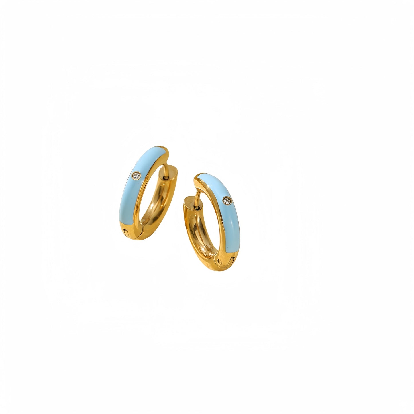 Orecchini Tondi Geometrici da Donna in Stile Vintage in Acciaio al Titanio con Finitura Smaltata e Zirconi Micro-Pavé