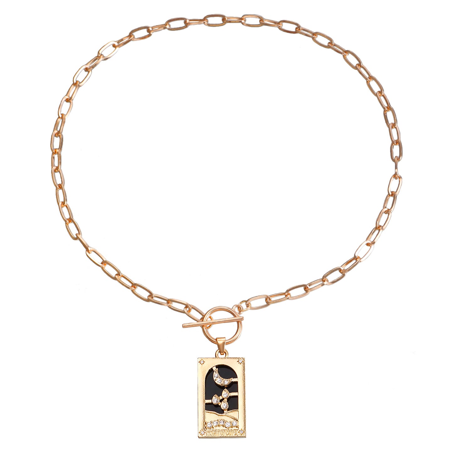 Vintage-Inspired Geometric Alloy Pendant Necklace with Imitation Rhinestone and Mother-of-Pearl Inlay, Electroplated Long Layered Clavicle Chain for Women