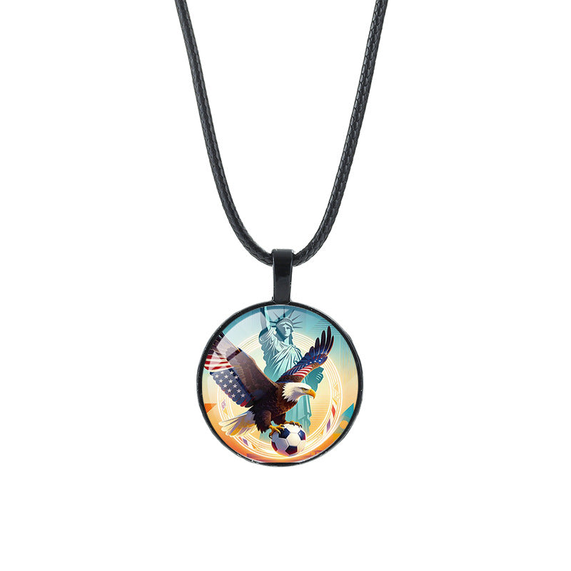 Sporty Geometric Round Crystal Pendant Alloy Plated Necklace Unisex Black Cord Chain