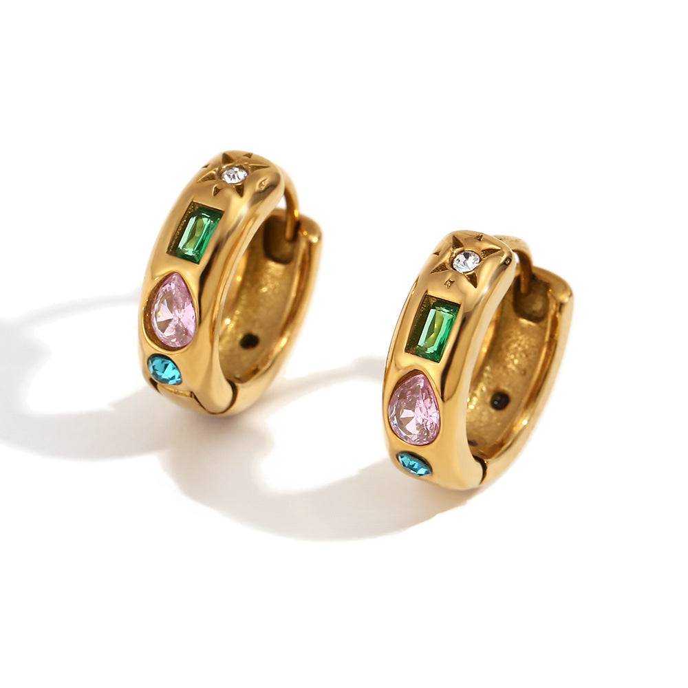 Anello minimalista in acciaio inossidabile con placcatura in oro 18 carati, fascia aperta a forma di stella, intarsi in zircone a goccia e rettangolari, design geometrico per donne