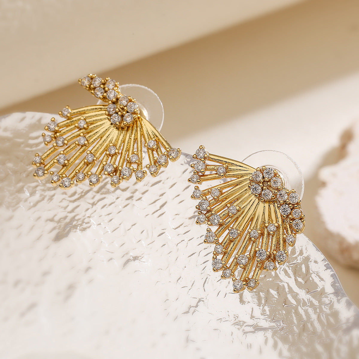 Fashionable Geometric Butterfly Stud Earrings for Women in Copper with 18K Gold Plating and Zircon Inlay