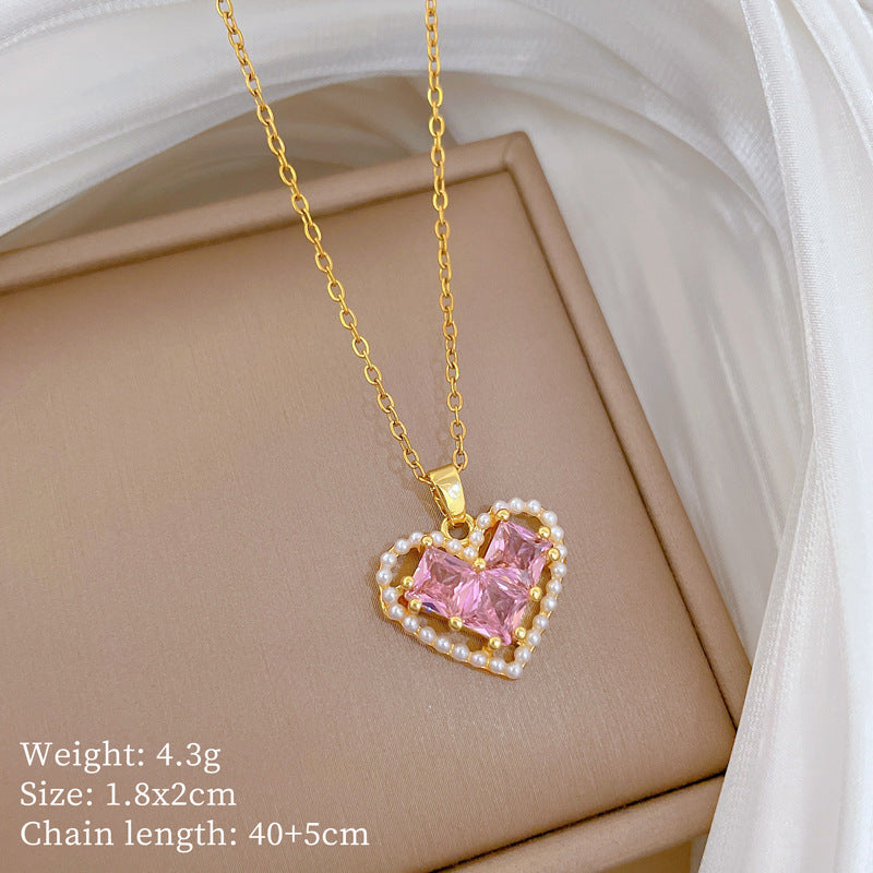 Sweet Minimalist Animal Shape Micro-Inlaid Cubic Zirconia Brass Pendant Titanium Steel Necklace for Unisex