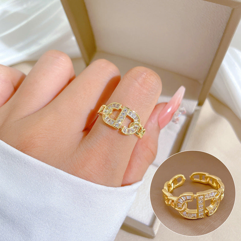 Minimalist Sweet Geometric Round Brass Plated Rhinestone Ring for Women and Men